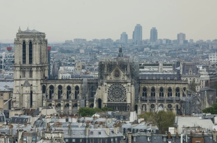 Notre-Dame vue du Panthéon au lendemain de l'incendie qui l'a ravagée, le 16 avril 2019