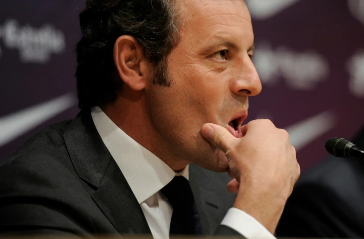 L'ancien président du FC Barcelone Sandro Rosell lors de la conférence de presse annonçant sa démission, le 23 janvier 2014 à Barcelone   