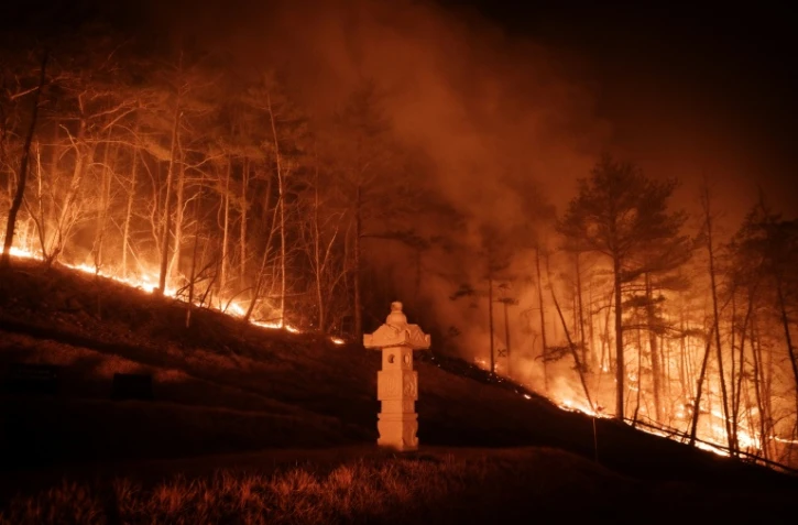 Un incendie de forêt  d'une tombe familiale à Andong le 26 mars 2025