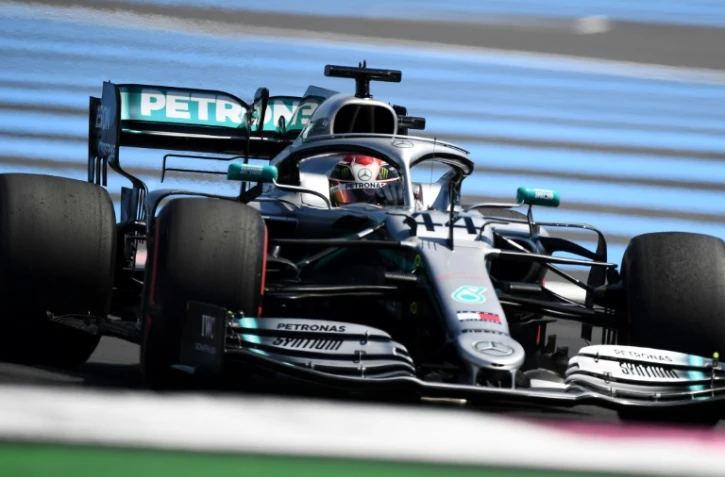 Le pilote britannique Lewis Hamilton au volant de sa Mercedes sur le circuit du Castellet lors des qualif. pour le GP de France, le 22 juin 2019