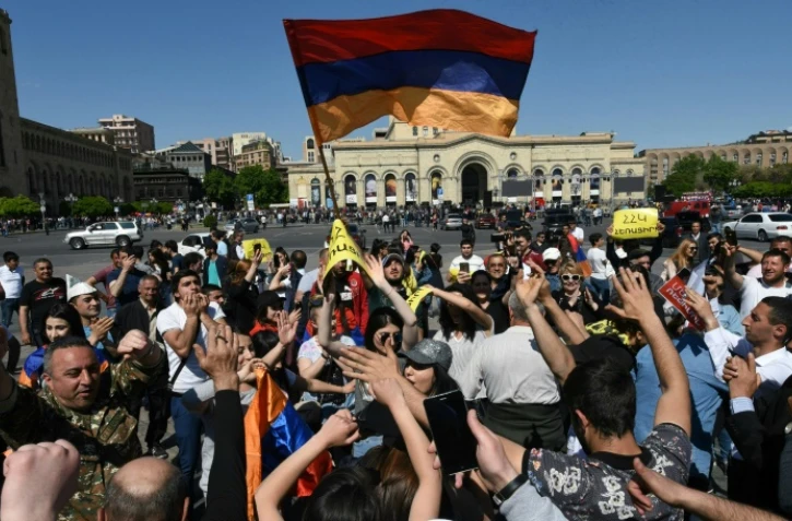 Manifestation d'opposants à Erevan, le 25 avril 2018 en Arménie
