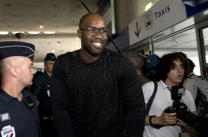 Teddy Riner à son arrivée à l'aéroport Charles de Gaulle Airport le 31 août 2015 à  Roissy-en-France