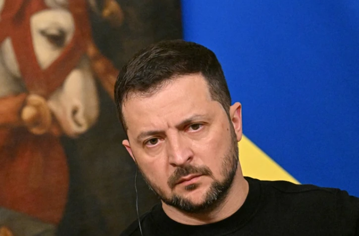 Le président ukrainien Volodymyr Zelensky le 13 mai 2023 lors d'une conférence de presse au Palais Chigi à Rome