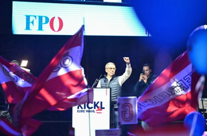 Herbert Kickl, président et candidat du Parti autrichien de la liberté (FPÖ, lors d'un meeting électoral à Vienne, le 27 septembre 2024