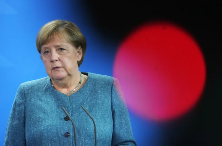 Angela Merkel lors d'une conférence de presse avec son homologue autrichien à Berlin le 31 août 2021