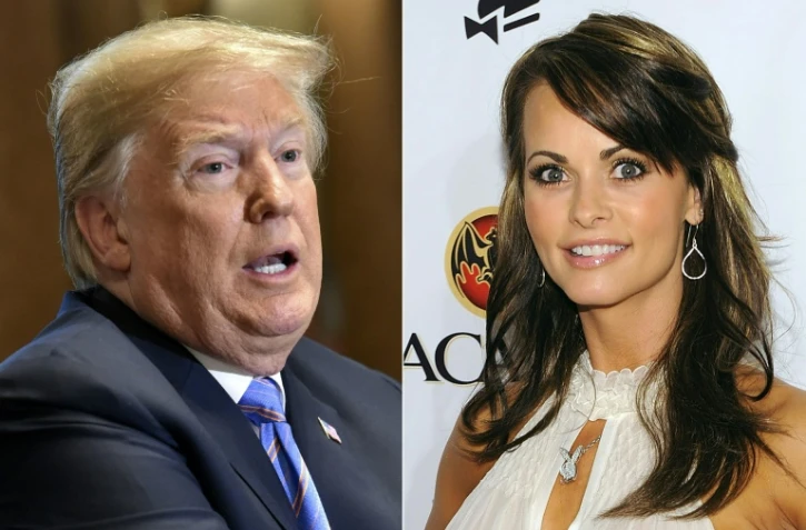 Montage photos du 20 juillet 2018, montrant le président américain Donald Trump et l'ancienne playmate Karen McDougal