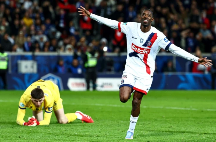 Ousmane Dembélé, double buteur pour Paris face à Dunkerque en demi-finale de la Coupe de France à Villeneuve-d'Ascq, le 1er avril 2025  