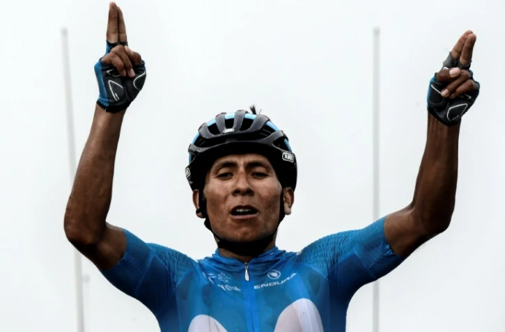 Le Colombien Nairo Quintana remporte la 17e étape du Tour de France au sommet du col pyrénéen du Portet, le 25 juillet 2018 