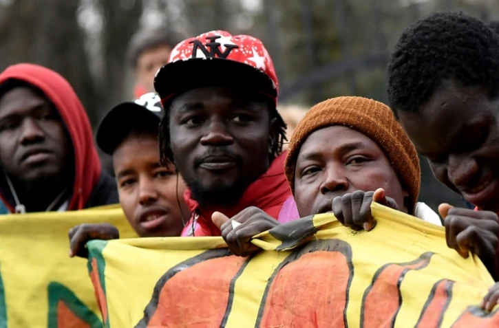 Des migrants lors d'une marche contre le racisme à Macerata, dans le centre de l'Italie, le 10 février 2018