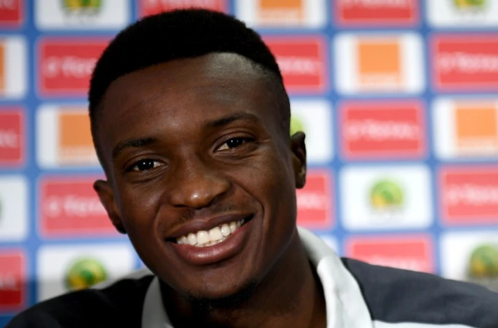 L'attaquant du Cameroun Benjamin Moukandjo en conférence de presse la veille de la finale de la CAN face à l'Egypte, le 4 février 2017 à Libreville 