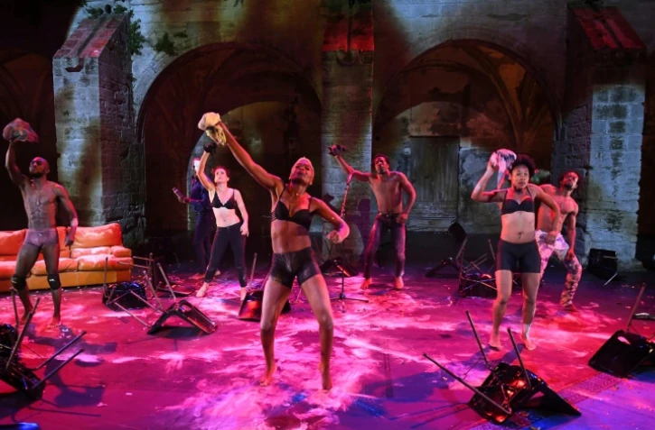 Répétition de la pièce du Burkinabè Serge Aimé Coulibaly, "Kalakuta Republik", le 18 juillet 2017 au Festival d'Avignon