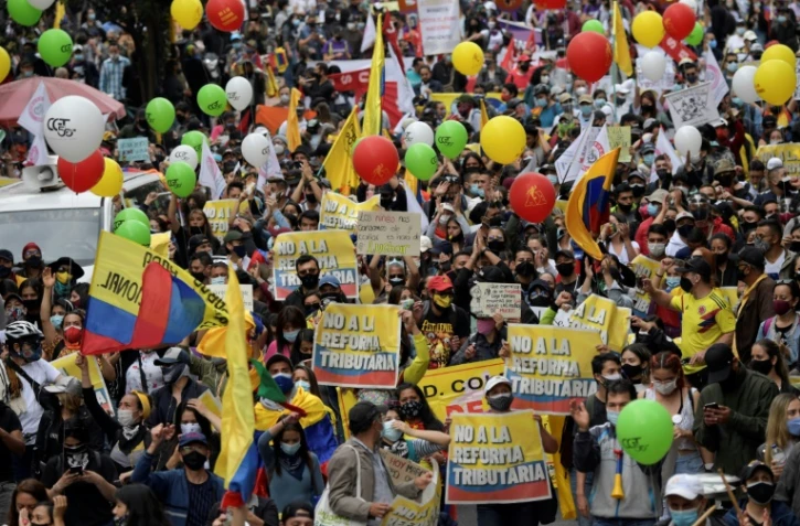 Manifestation contre un projet de réforme fiscale, le 28 avril 2021 à Bogota, en Colombie
