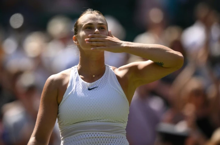 La Bélarusse Aryna Sabalenka après savictoire contre la Française Varvara Gracheva à Wimbledon, le 7 juillet 2023