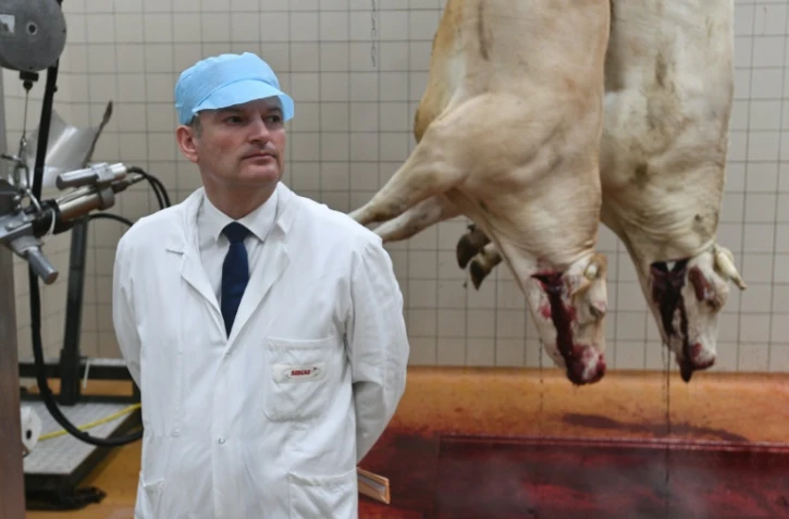 Le président de la Commission parlementaire chargé d'enquêter sur les abattoirs Olivier Falorni, dans un abattoir à Surgères, le 20 juin 2016