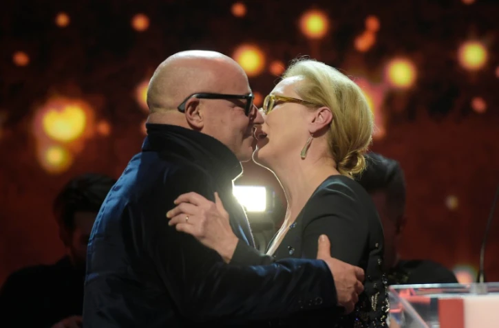 Le réalisateur italien Gianfranco Rosi et la présidente du jury de la Berlinale, Meryl Streep, à Berlin le 20 février 2016