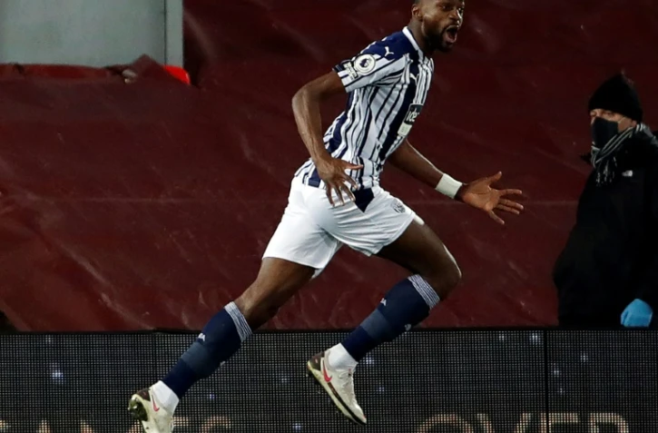 Le défenseur de West Bromwich Albion Semi Ajayi vient d'égaliser sur le terrain des Reds de Liverpool, le 27 décembre 2020