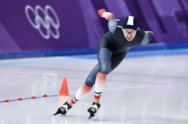 Le Français Alexis Contin lors du 500 m en patinage de vitesse aux JO, le 11 février 2018 à Gangneung