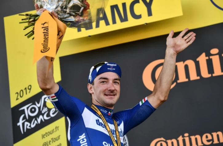 Le sprinteur italien Elia Viviani vainqueur de la 4e étape du Tour de France à Nancy, le 9 juillet 2019