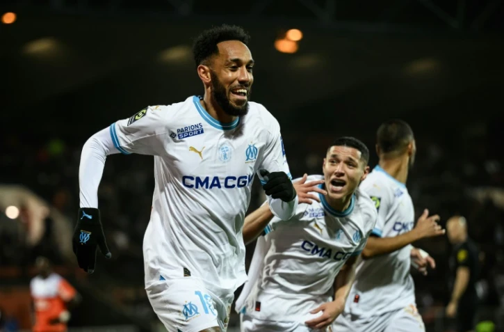 L'attaquant de Marseille Pierre-Emerick Aubameyang, buteur contre Lorient, le 10 décembre 2023 au Moustoir