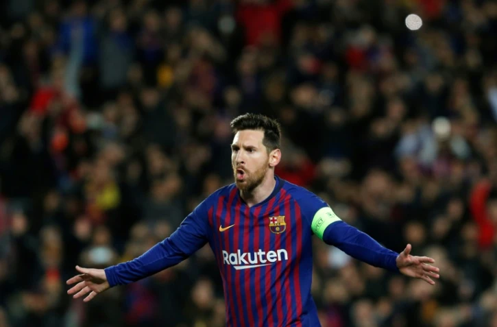 L'attaquant du Barça Lionel Messi auteur d'un doublé face à l'OL en 8e de finale retour de C1 AU camp Nou, le 13 mars 2019  