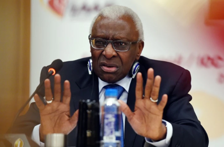 L'ex-patron de l'IAAF Lamine Diack en conférence de presse à Pékin, le 21 août 2015