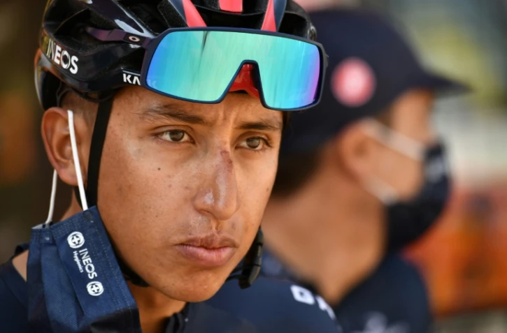 Le Colombien Egan Bernal, dernier vainqueur, au départ de la 16e étape du Tour de France le 15 septembre 2020 à Tour du Pin