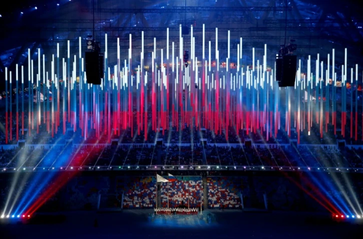 Les couleurs de la Russie lors de la cérémonie de clôture des JO d'hiver de Sotchi, le 23 février 2014