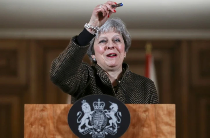 La Première ministre britannique Theresa May lors d'une conférence de presse à Londres, le 14 avril 2018