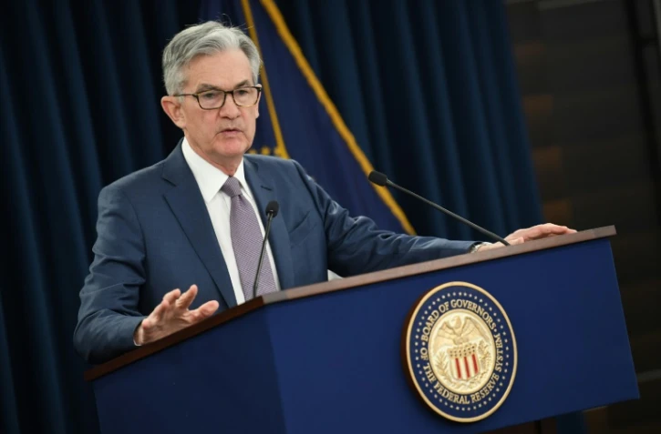 Le président de la Fed Jerome Powell lors d'une conférence de presse, le 3 mars 2020 à Washington 