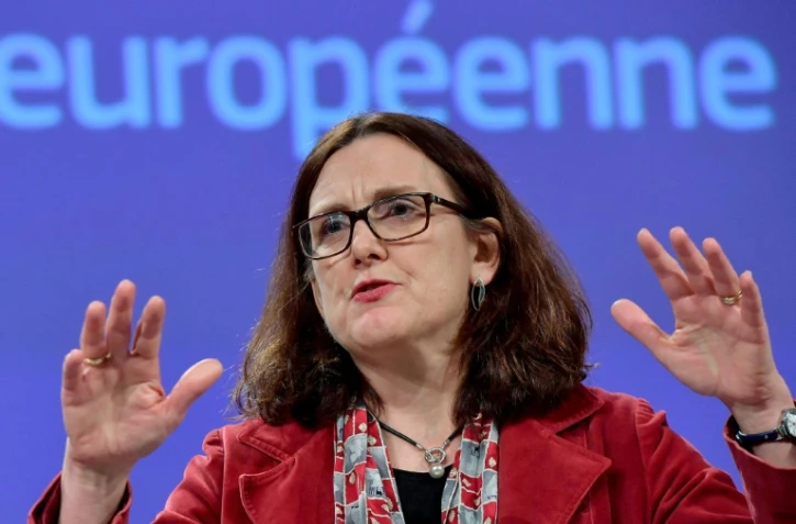 La commissaire européenne au Commerce Cecilia Malmström lors d'une conférence de presse à Bruxelles le 18 janvier 2019