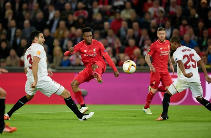 L'attaquant de Liverpool Daniel Sturridge ouvre le score face à Séville lors de la finale de l'Europa League, le 18 mai 2016 à Bâle