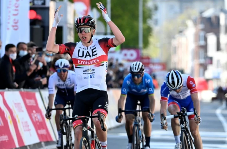Le Slovène Tadej Pogacar vainqueur de Liège-Bastogne-Liège, le 25 avril 2021