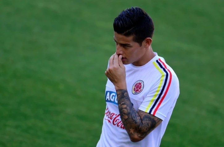 Le milieu de terrain coliombien James Rodriguez lors d'un entraînement, le 6 juin 2017 à Murcie en Espagne