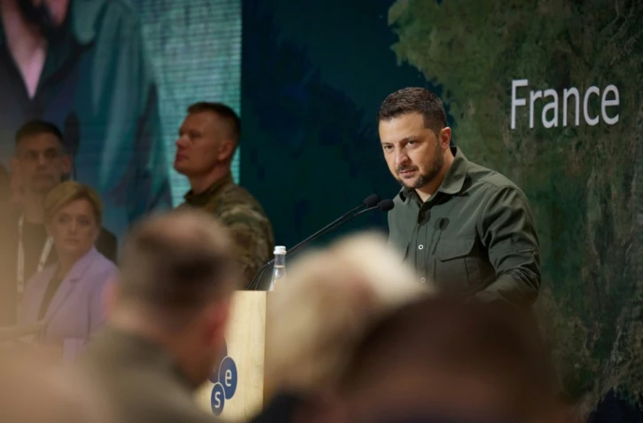 Le président ukrainien Volodymyr Zelensky lors d'une conférence à Kiev le 8 septembre 2023