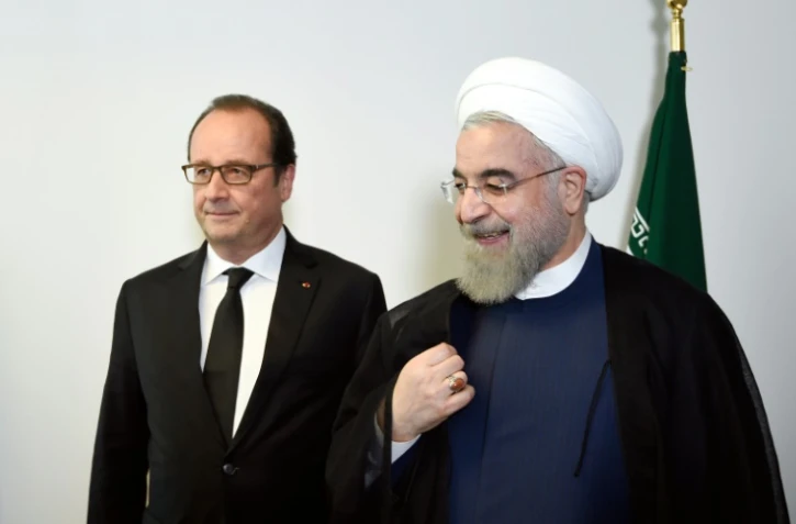 Les présidents français Francois Hollande et iranien Hassan Rohani lors d'une rencontre en marge de l'assemblée générale de l'Onu le 27 septembre 2015 à New York