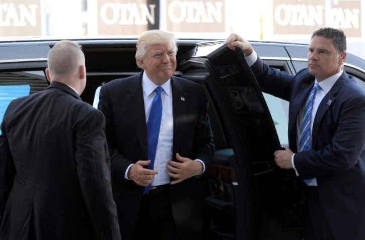 Le président américain Donald Trump arrive au siège de l'Otan à Bruxelles pour participer à son premier sommet de l'Alliance, le 25 mai 2017