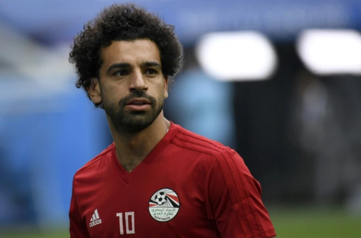 La star égyptienne Mohamed Salah à l'entraînement le 18 juin 2018 à Saint-Pétersbourg  
