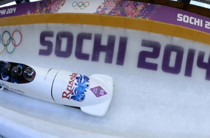 Le bob à 4 d'Aleksandr Zubkov, le 23 février 2014 lors des Jeux de Sotchi