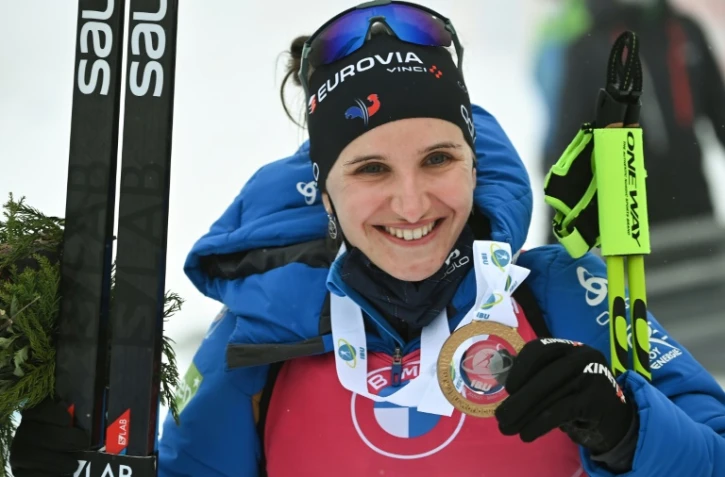 La Française Julia Simon, après son succès lors de la mass star d'Anterselva, le 23 janvier 2021