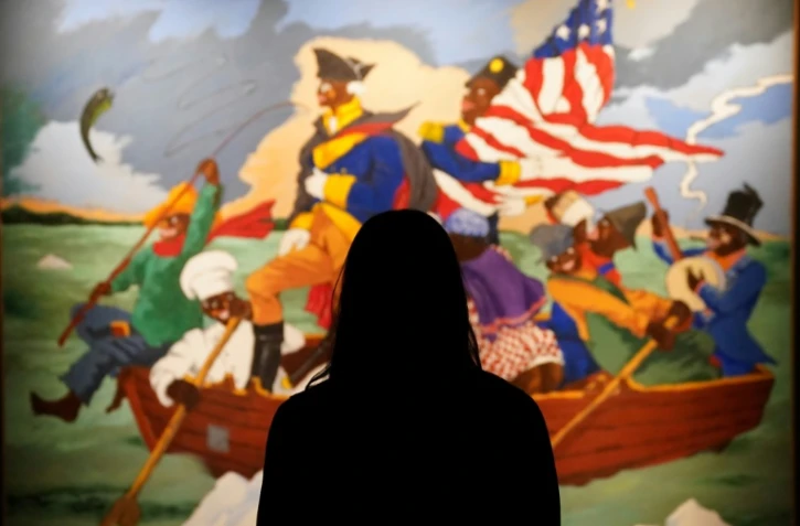 Le tableau "George Washington Carver Crossing the Delaware: Page from an American History Textbook" de Robert Colescott