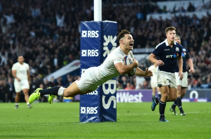 L'Anglais Danny Care marque le 7e essai du XV de la Rose face à l'Ecosse, le 11 mars 2017 à Twickenham