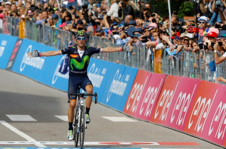 L'Espagnol Alejandro Valverde, vainqueur de la 16e étape du Giro, le 24 mai 2016 à Andalo