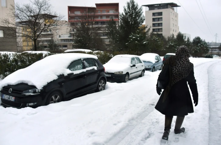 Une rue de Montpellier sous la neige le 29 février 2018