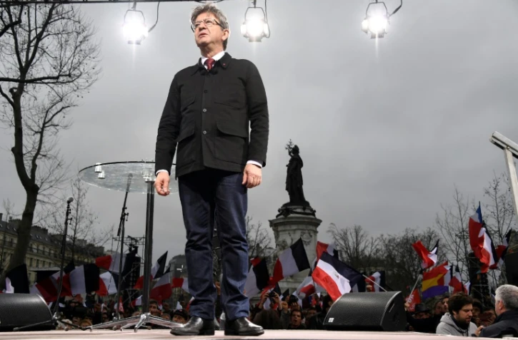 Le candidat de la France Insoumise, Jean-Luc Mélenchon, le 18 mars 2017 lors d'un meeting à Paris