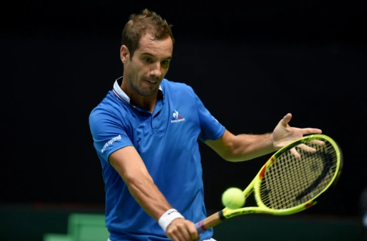 Richard Gasquet face au Croate Borna Coric en demi-finale de la Coupe Davis Ă Zadar, le 16 septembre 2016