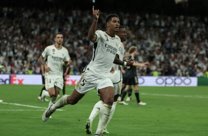 La recrue star du Real Madrid Jude Bellingham, après un but en Ligue des champions contre l'Union Berlin, le 20 septembre 2023 au stade Bernabeu