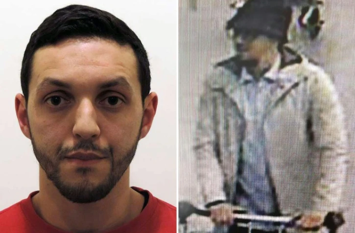 Montage d'un portrait d'archives non daté et d'une capture d'écran d'une video de surveilance à l'aéroport de Bruxelles, de Mohamed Abrini