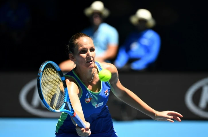 La Tchèque Karolina Pliskova, N.2 mondiale, lors du match contre la Russe Anastasia Pavlyuchenkova, le 25 janvier 2020 à Melbourne