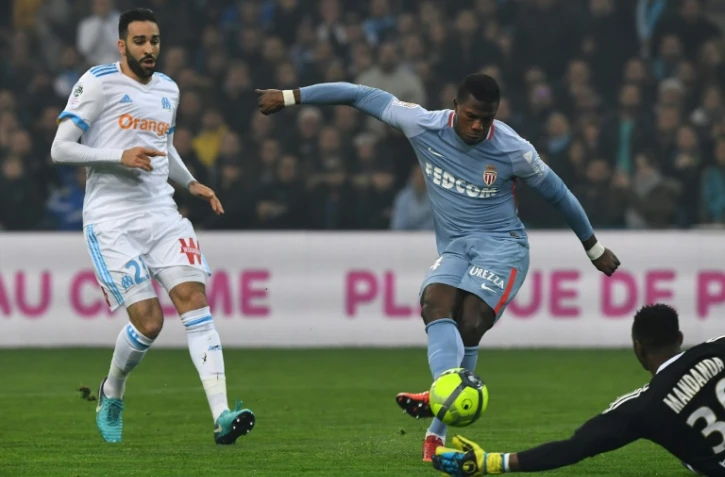 L'attaquant espagnol de Monaco Keita Balde marque face à Marseille au Stade Vélodrome le 28 janvier 2018
