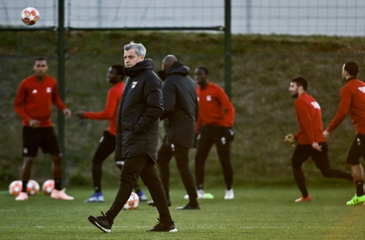 L'entraîneur de Lyon Bruno Genesio, lors d'un entraînement le 18 février 2019 à Décines-Charpieu à la veille de la confrontation avec le FC Barcelone